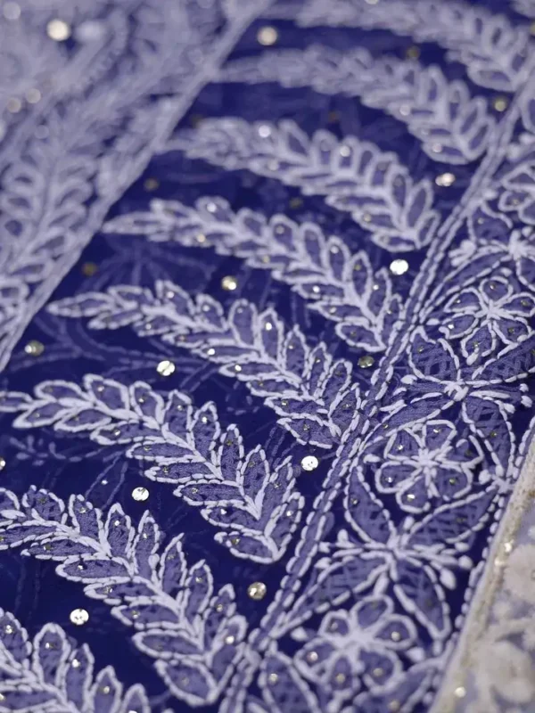 Navy Blue Georgette Chikankari Saree