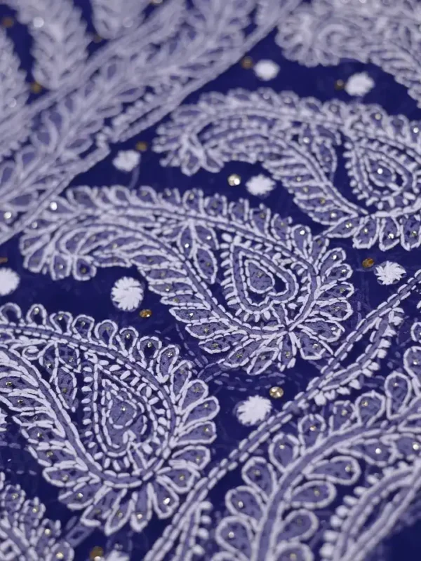 Navy Blue Georgette Chikankari Saree