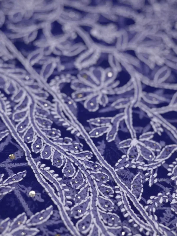 Navy Blue Georgette Chikankari Saree