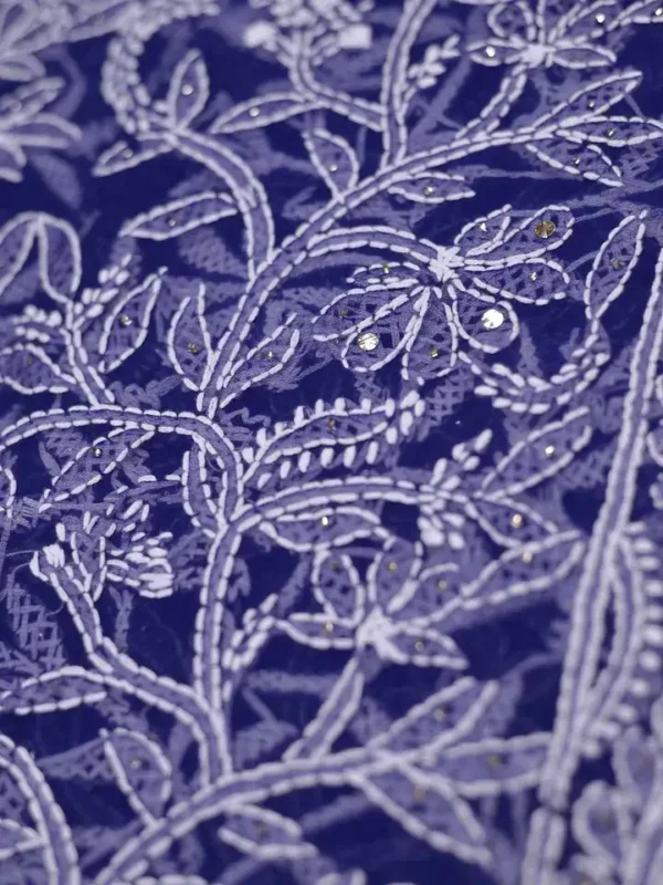 Navy Blue Georgette Chikankari Saree