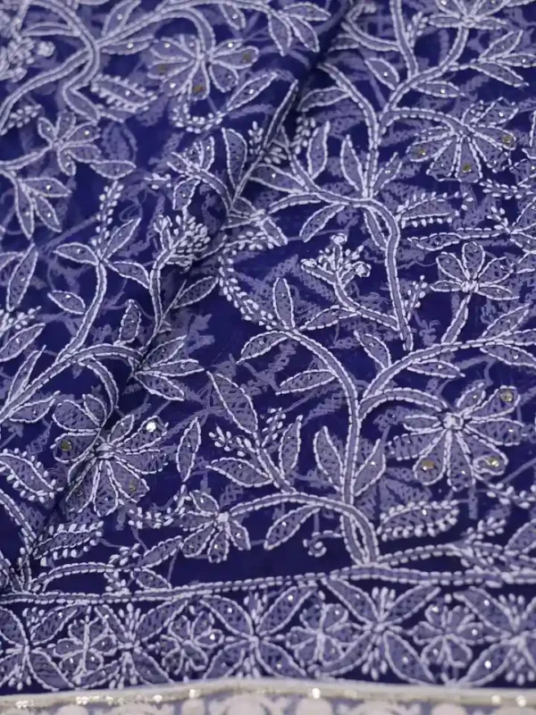 Navy Blue Georgette Chikankari Saree