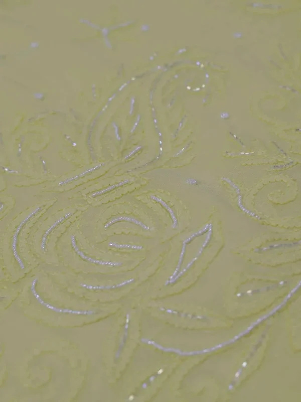 Lemon Green Pure Georgette Pearl Work Lucknowi Chikankari Saree