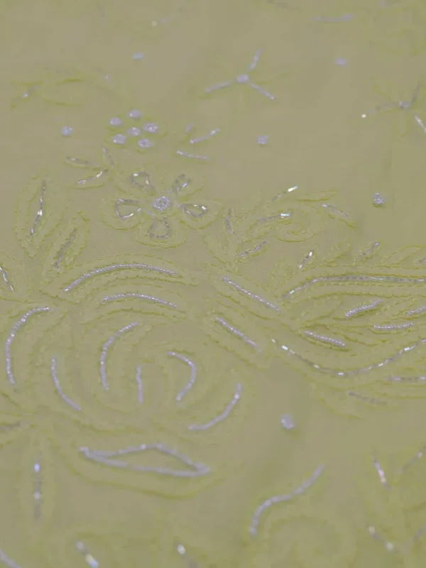 Lemon Green Pure Georgette Pearl Work Lucknowi Chikankari Saree