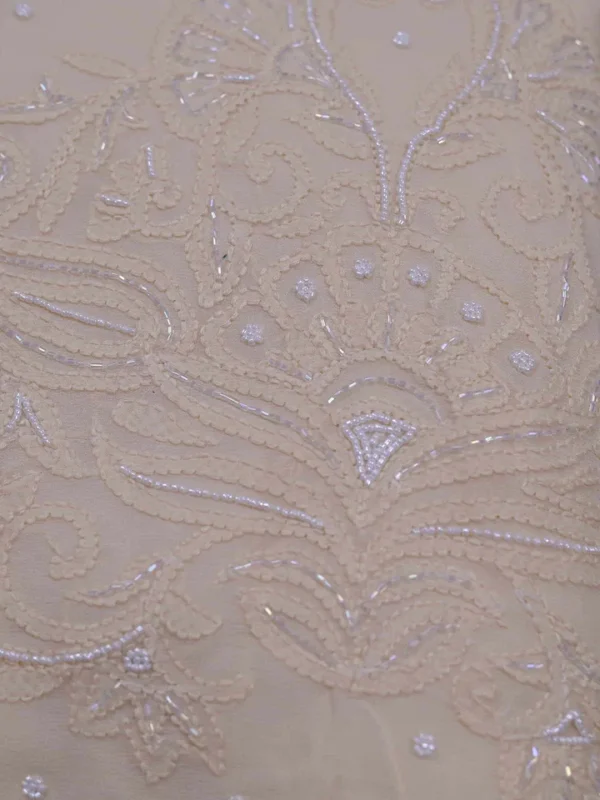 Cream Pure Georgette Pearl Work Lucknowi Chikankari Saree