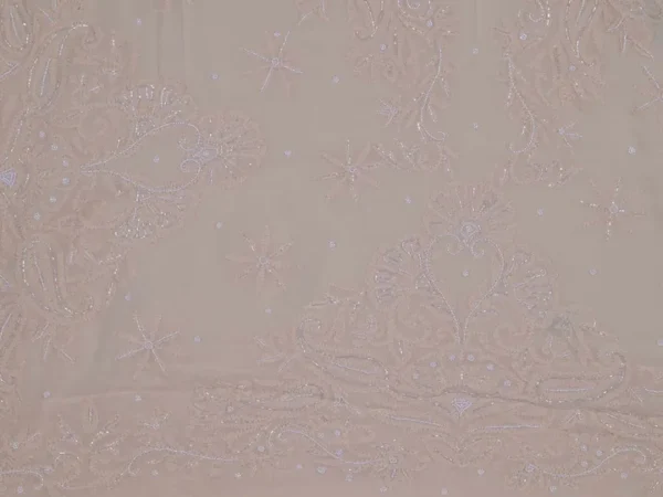 Cream Pure Georgette Pearl Work Lucknowi Chikankari Saree