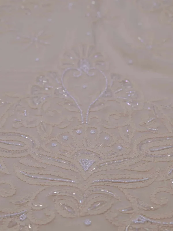 Cream Pure Georgette Pearl Work Lucknowi Chikankari Saree