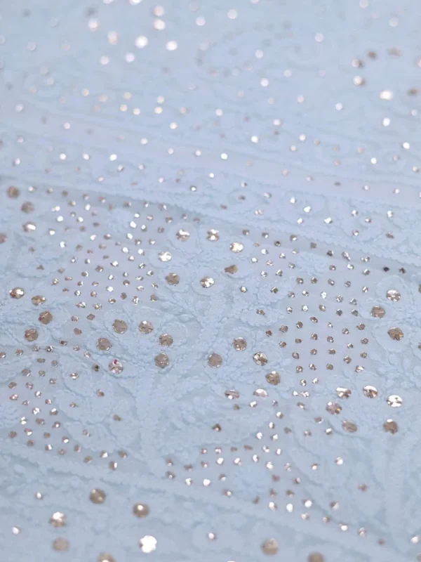 Sky Blue Pure Georgette Mukaish Work Lucknowi Chikankari Saree