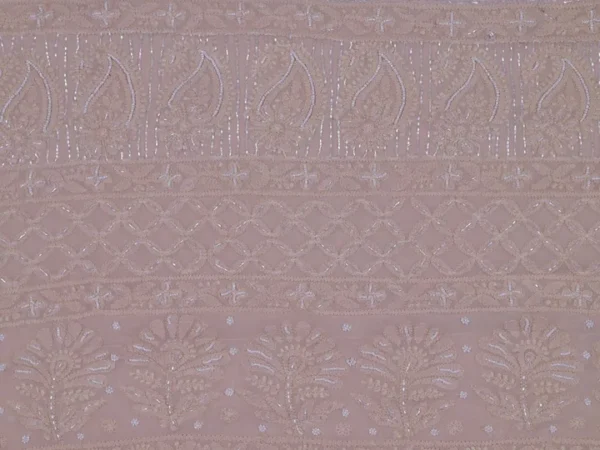 Cream Pure Georgette Pearl Work Lucknowi Chikankari Saree