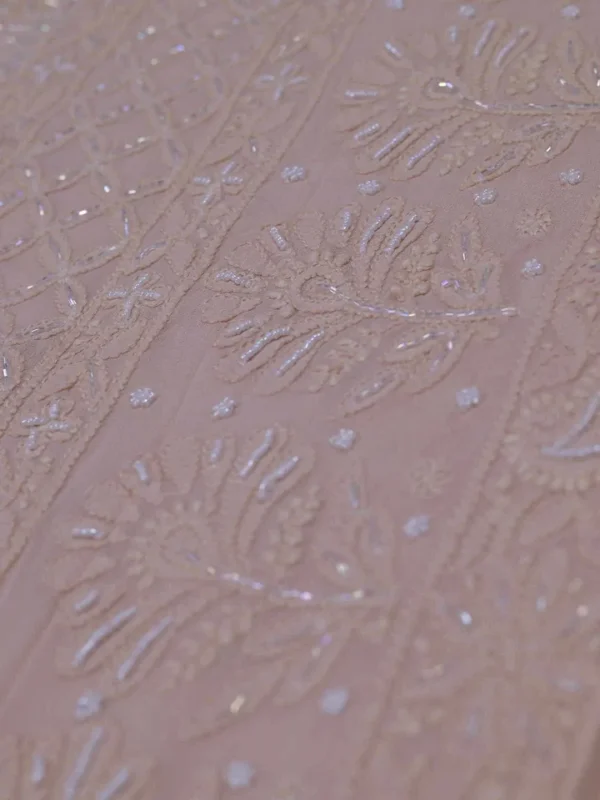 Cream Pure Georgette Pearl Work Lucknowi Chikankari Saree