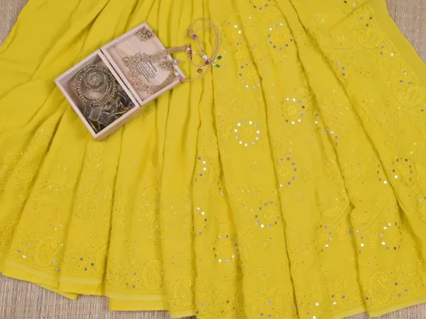 Yellow Georgette Chikankari Saree