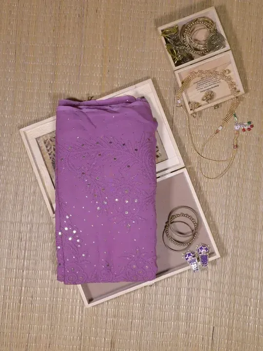 Mauve Pure Georgette Mukaish Work Lucknowi Chikankari Saree