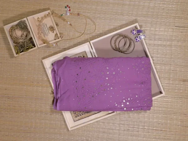 Mauve Pure Georgette Mukaish Work Lucknowi Chikankari Saree
