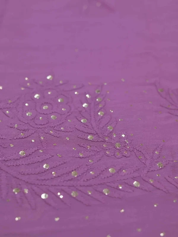 Mauve Pure Georgette Mukaish Work Lucknowi Chikankari Saree