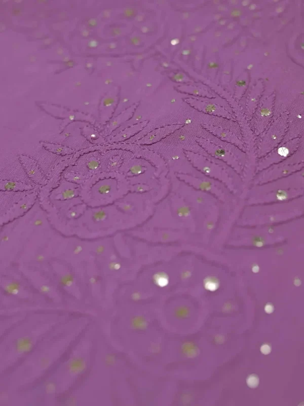 Mauve Pure Georgette Mukaish Work Lucknowi Chikankari Saree