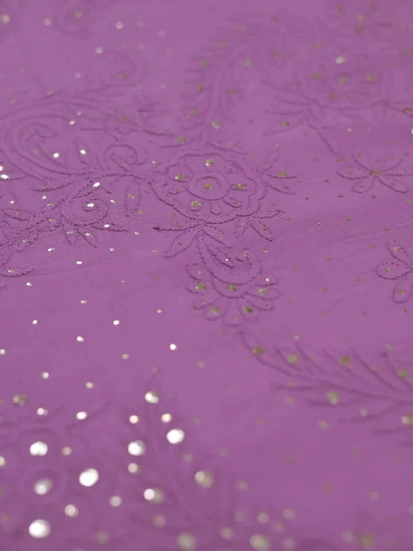 Mauve Pure Georgette Mukaish Work Lucknowi Chikankari Saree