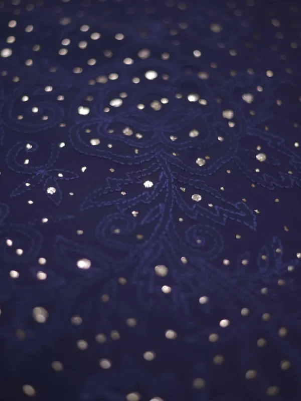 Navy Blue Pure Georgette Mukaish Work Lucknowi Chikankari Saree
