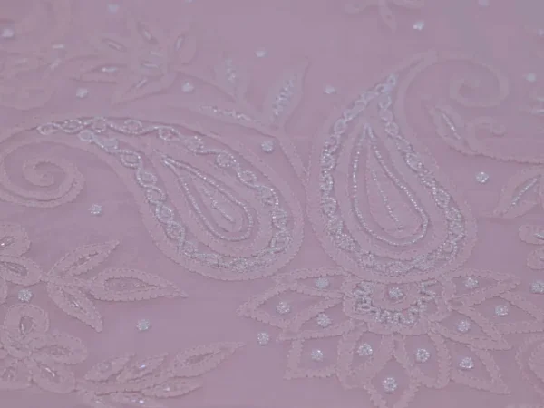 Light Pink Pure Georgette Mukaish Work Lucknowi Chikankari Saree