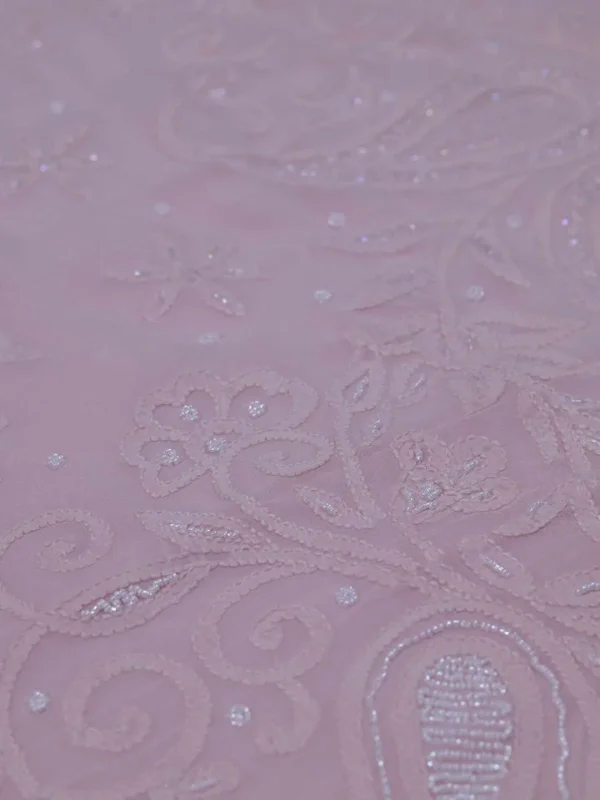 Light Pink Pure Georgette Mukaish Work Lucknowi Chikankari Saree