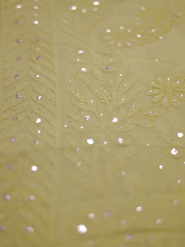 Olive Green Pure Georgette Mukaish Work Lucknowi Chikankari Saree