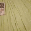 Olive Green Pure Georgette Mukaish Work Lucknowi Chikankari Saree