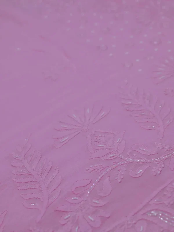 Baby Pink Pure Georgette Pearl Work Lucknowi Chikankari Saree