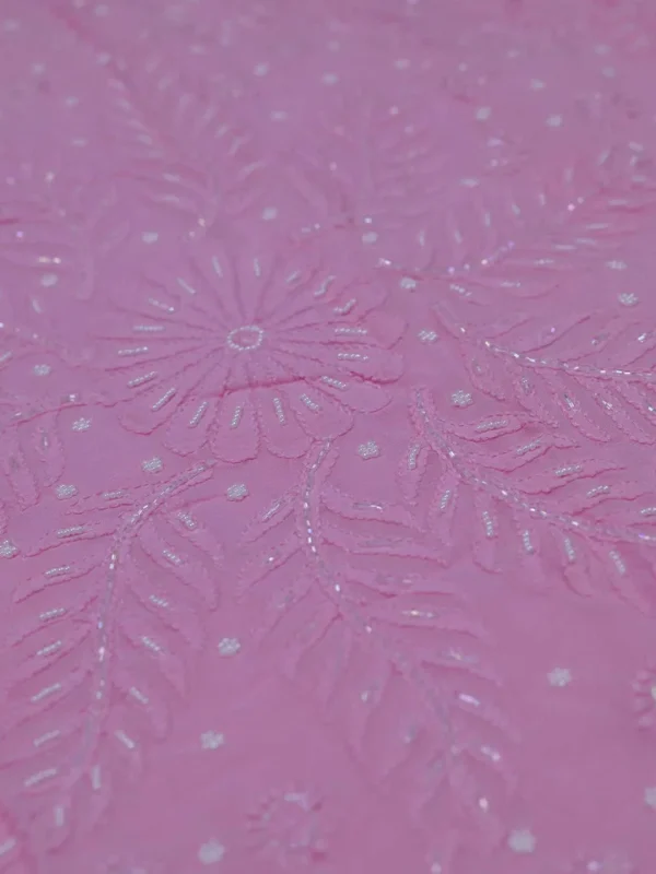Baby Pink Pure Georgette Pearl Work Lucknowi Chikankari Saree