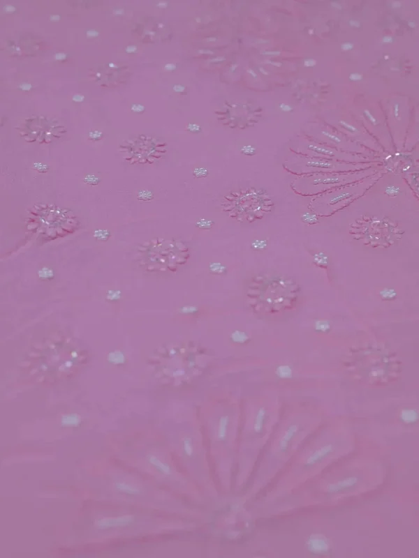 Baby Pink Pure Georgette Pearl Work Lucknowi Chikankari Saree