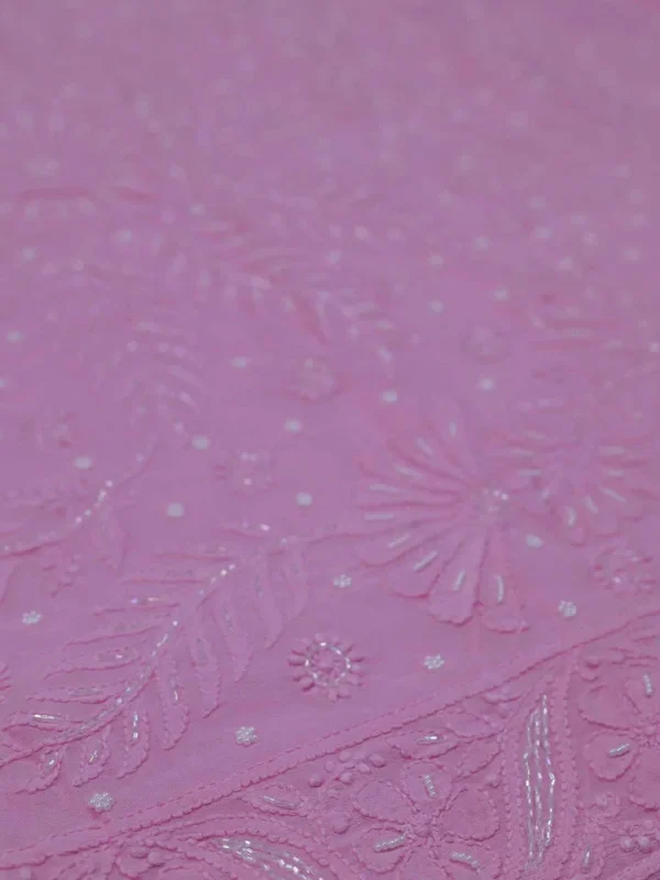Baby Pink Pure Georgette Pearl Work Lucknowi Chikankari Saree