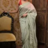 Pesta Embroidered Lace work Border Faux Shimmer Chiffon Saree