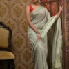 Pesta Embroidered Lace work Border Faux Shimmer Chiffon Saree