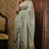 Pesta Embroidered Lace work Border Faux Shimmer Chiffon Saree