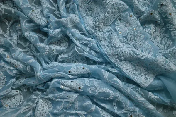 Sky Blue Georgette Chikankari Saree