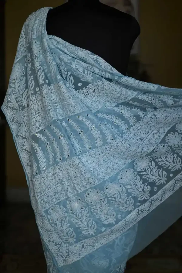 Sky Blue Georgette Chikankari Saree