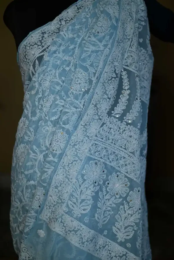 Sky Blue Georgette Chikankari Saree