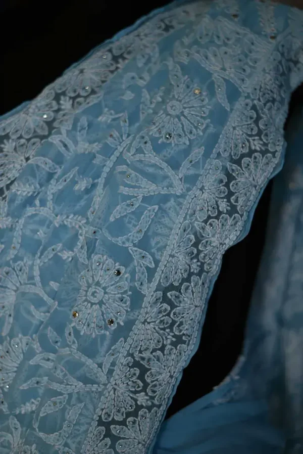 Sky Blue Georgette Chikankari Saree