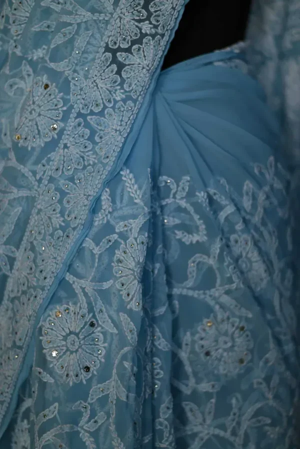 Sky Blue Georgette Chikankari Saree