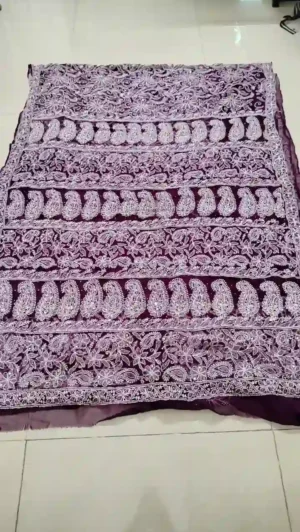 mukaish work lucknowi chikankari saree