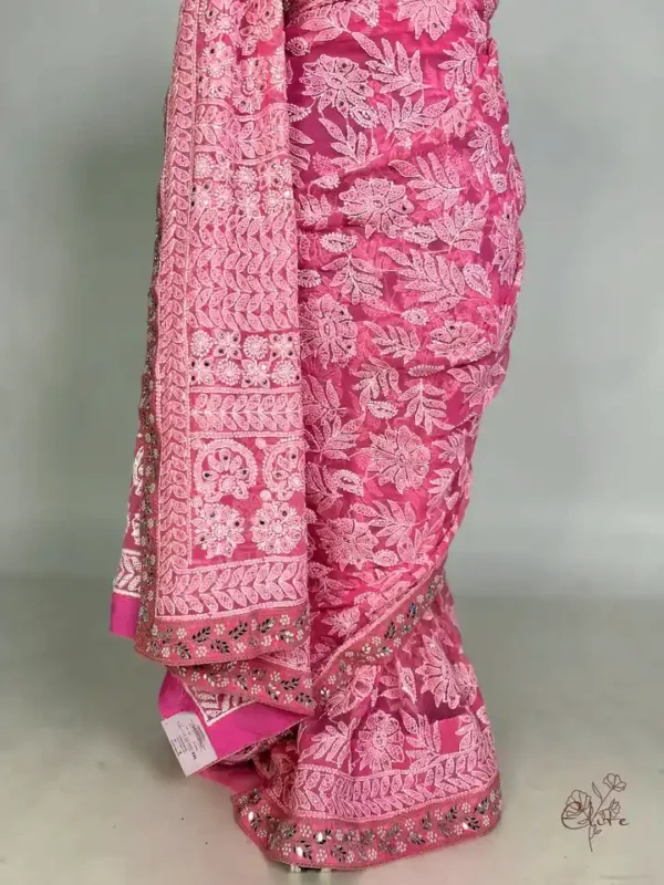 Hot Pink Georgette Chikankari Saree
