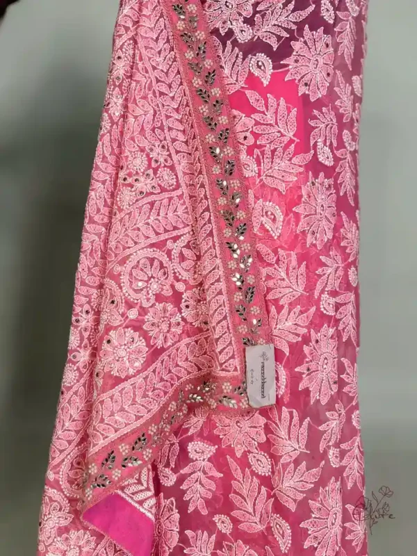 Hot Pink Georgette Chikankari Saree