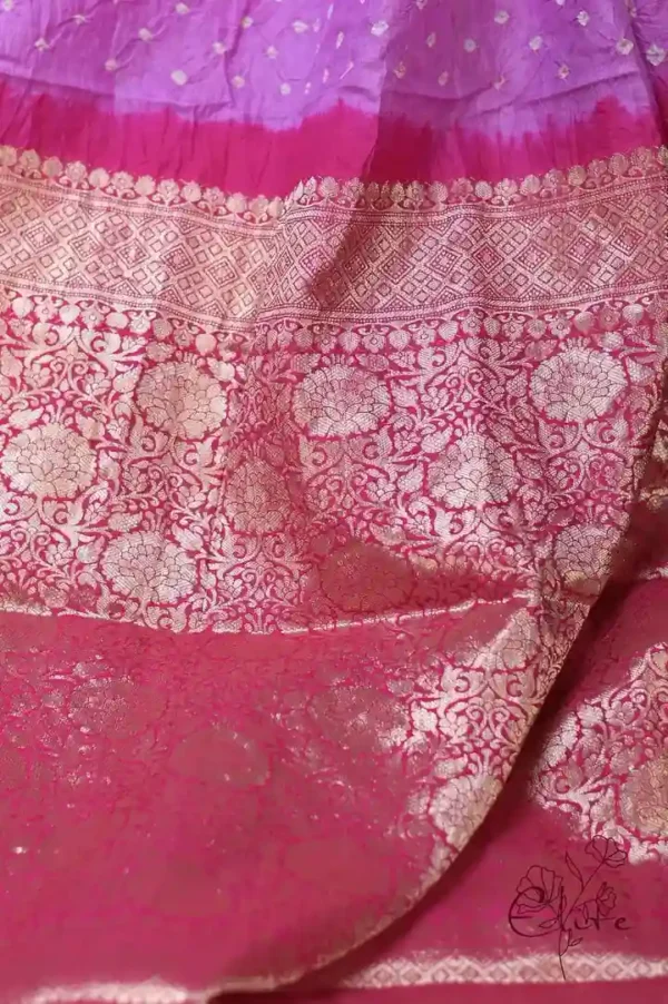 Lavender Benarasi on golden zari par gujrati butta Khadi Chiffon Handloom Sare