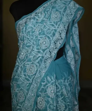 Sea Green Georgette Chikankari Saree