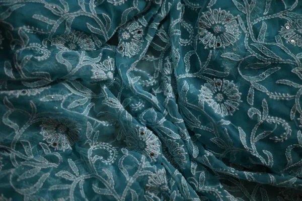 Sea Green Georgette Chikankari Saree