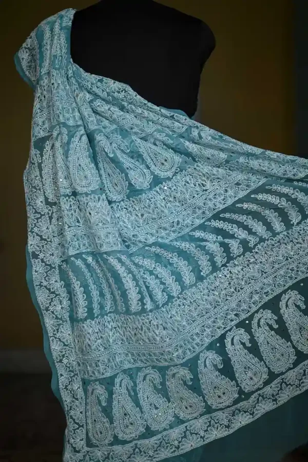 Sea Green Georgette Chikankari Saree