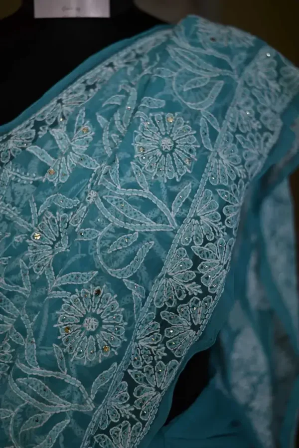 Sea Green Georgette Chikankari Saree