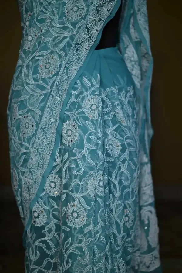 Sea Green Georgette Chikankari Saree