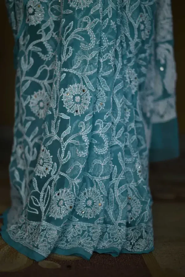 Sea Green Georgette Chikankari Saree