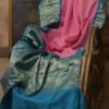 Khaddi Chiffon Handloom buta Benarasi bandej pink sky Saree
