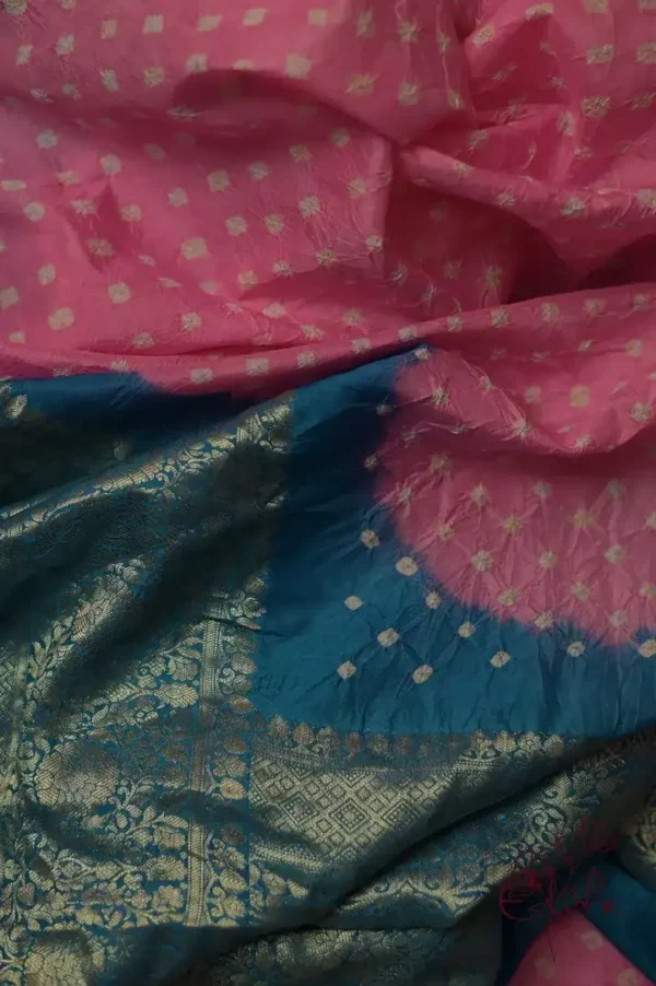 Khaddi Chiffon Handloom buta Benarasi bandej pink sky Saree