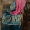 Khaddi Chiffon Handloom buta Benarasi bandej pink sky Saree
