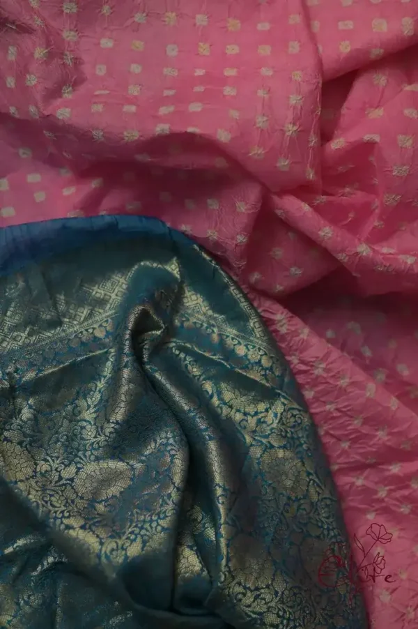 Khaddi Chiffon Handloom buta Benarasi bandej pink sky Saree